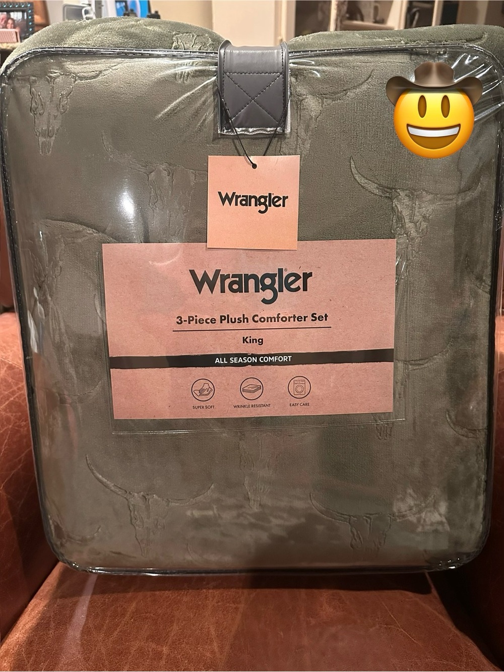 Wrangler Olive Green Steer Head Plush 3-Piece Comforter Set